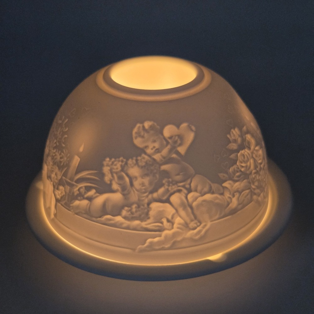 Bernardaud Limoges Amours Porcelain Lithopane Votive‎ Tea Light Cherubs